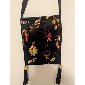 Vintage Crossbody Bag w Tassels Pure Silk Embroidered